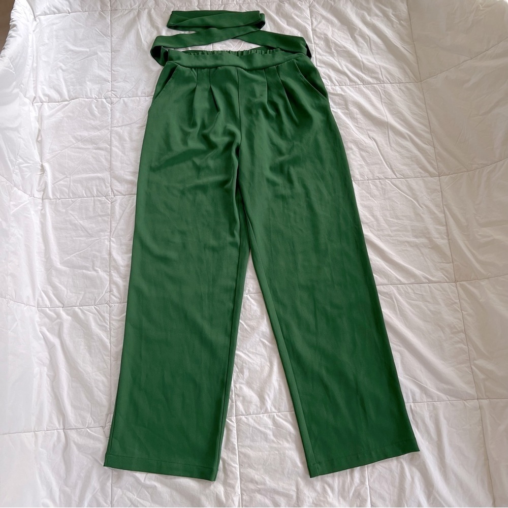 MELLODAY | Green Toe Waist Wide Leg Pants with High Waist | Size Medium